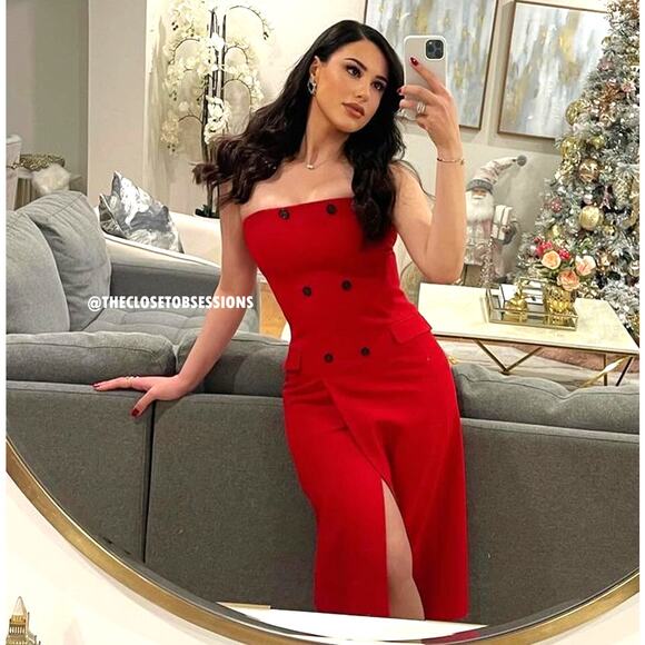 ZARA Red Midi Dress with Front Slit NWT Strapless Sizes S–M - Picture 9 of 16